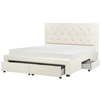 Beliani Cama Con Almacenaje De Terciopelo 180 X 200 Cm Cajones Cabecero Alto Capiton&eacute; Glamuroso Beige Claro Lievin