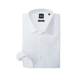 HUGO BOSS Slim-fit overhemd van gestructureerd stretchkatoen - Heren - Zakelijke Overhemden - Wit - 5XL - Katoen - Overhemden