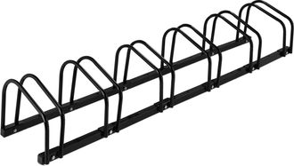 Relaxdays Relaxdays Soporte Bicicletas Suelo, Para 6 Bicis, Neum&aacute;ticos Hasta 60 Mm, Met&aacute;lico, Garaje, Aparcabicicletas, Negro