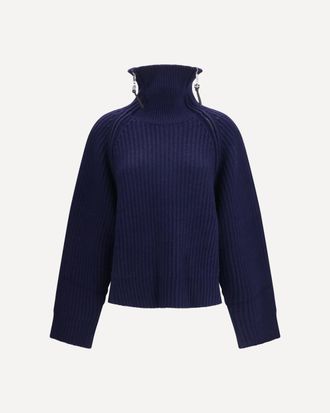 Ganni Maglione a collo alto con zip in lana Woman XS