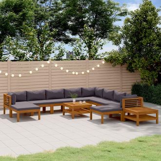 vidaXL Muebles De Jard&iacute;n 12 Pzas Cojines Madera Maciza De Acacia Vidaxl