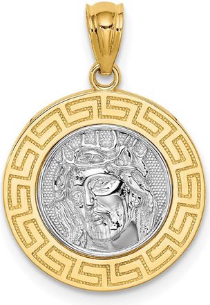 Diamond2Deal 14k Yellow Gold and White Rhodium with Greek Key Edge Jesus Medal