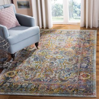 Safavieh Crystal Machine Made Area Rug, Light Blue / Orange Traditional Style Easy Care