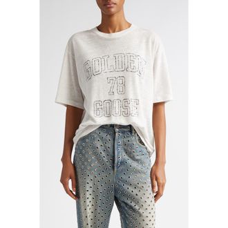 Golden Goose Journey Boxy Linen Graphic T-Shirt in Heritage White/Black at Nordstrom, Size Medium