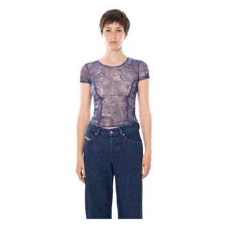 Diesel Tops, Dames, Blauw, XS, Denim, Kasia-Dnm Printed Stretch Tee