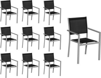 Happy Garden Juego De 10 Sillas De Aluminio Gris Textileno Negro