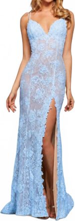 Sherri Hill Illusion Sequin Lace Gown In Light Blue