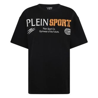 Plein Sport Tops, Heren, Zwart, XL, Katoen, T-shirt met ronde hals en borstlogo