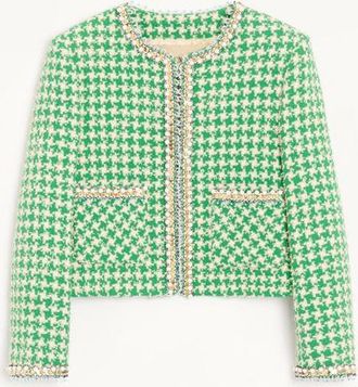 Valentino Giacca In Tweed Pied De Poule Ricamata Donna VERDE/BETULLA 40