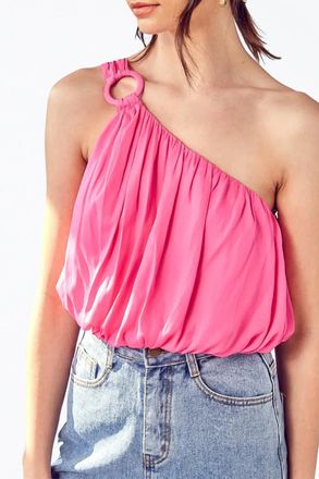 DO+BE Collection One-Shoulder Draped Satin Top In Hot Pink