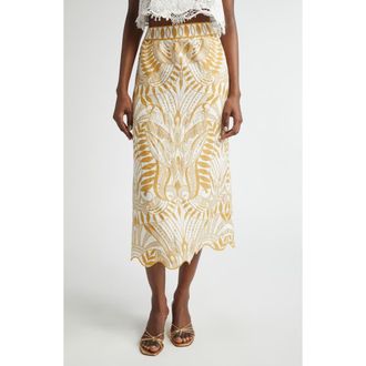 Farm Rio Lace Nature Linen Midi Skirt in Off-White at Nordstrom Rack, Size Xx-Small