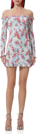 AFRM Peck Floral Off the Shoulder Smocked Long Sleeve Minidress in Digital Floral at Nordstrom, Size X-Large