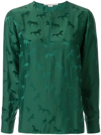 Stella McCartney horse-jacquard blouse - women - Silk/Viscose - 34 - Green