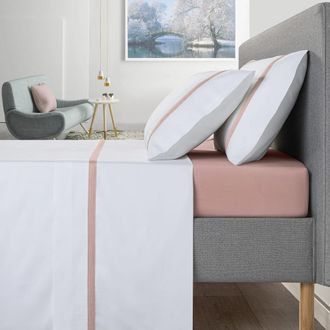 Casa da Laura S&aacute;banas 100% algod&oacute;n 300 hilos rosa cama 135/140 2 almohadas 50 x 8