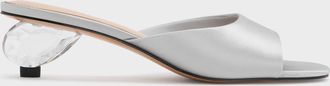 Charles & Keith Satin Crystal-Heel Mules