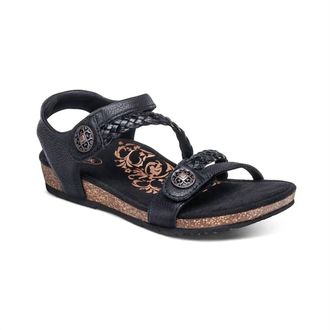 Aetrex Womens Jillian Braided Quarter Strap Sandal In Black