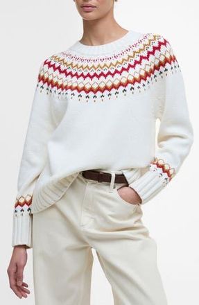 Barbour Tidal Fair Isle Cotton & Wool Blend Sweater in Cloud at Nordstrom Rack, Size 8 Us / 12 Uk