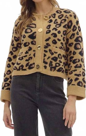 Entro Leopard Sweater Cardigan In Camel/black/gold