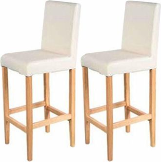 Hhg Lote De 2 Taburetes De Bar Vicenza, Taburete De Bar Taburete De Barra, Madera + Cuero, Crema, Patas Claras