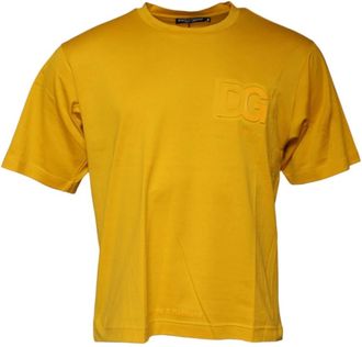 Dolce & Gabbana Tops, Heren, Geel, S, Katoen, Donkergele Logo Crew Neck T-shirt