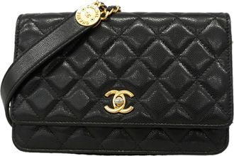 Chanel Black Grained Calfskin Chain/Shoulder Wallet (Pre-Owned)