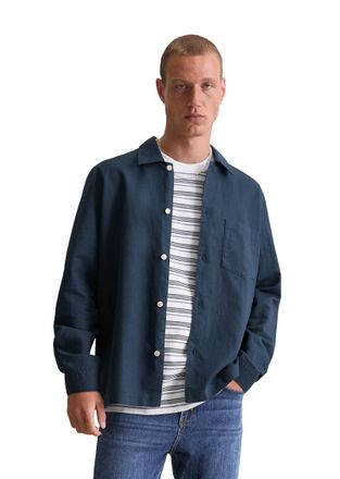 Marc O'Polo Denim Langarmhemd MARC OPOLO DENIM, Herren, Gr. XXL, N-Gr, blau (azurite), Web, Obermaterial: 53% Leinen, 47% Baumwolle, Manschette, Hemden Langarmhemd, rel
