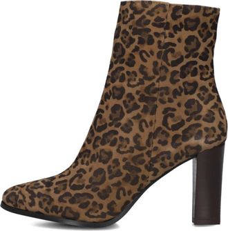 Notre-V Schoenen, Dames, Bruin, 39 EU, Wol, Luipaardprint Enkellaarsjes