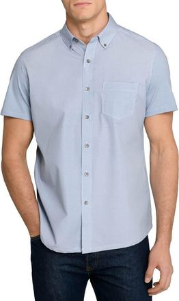 W.R.K Slim Fit Micro Circle Reworked Short Sleeve Button-Down Shirt in Navy at Nordstrom, Size X-Large