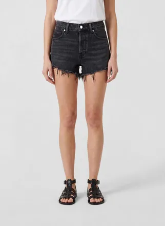 Alexander Wang Shorts di jeans con orlo a taglio vivo e logo di strass