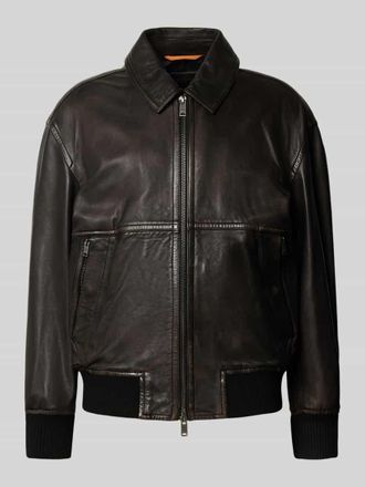 Boss Orange by Hugo Boss BOSS Orange Regular Fit Lederjacke aus echtem Schafsleder Modell JOBERG in Dunkelbraun, Größe 52