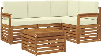 vidaXL Conjunto De Sof&aacute;s De Exterior 5 Uds. Natural Y Crema Poli&eacute;ster Vidaxl