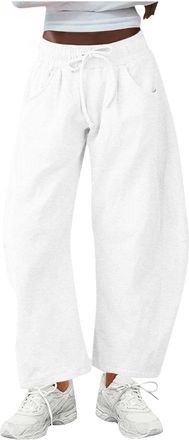 Generic Womens Barrel Leg Sweatpants Drawstring Elastic Waist Wide Leg Lounge Pants Solid Color Baggy Comfy Casual Trousers with Pockets Sport Running Workout