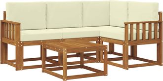 vidaXL Conjunto De Sof&aacute;s De Exterior 5 Uds. Natural Y Crema Vidaxl