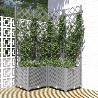 vidaXL Jardinera Con Enrejado Pp Gris Claro 80x80x136 Cm Vidaxl