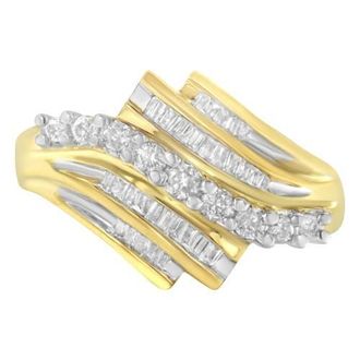 House of Brilliance 10K Yellow Gold Round and Baguette 1/2 Cttw Diamond-Cut Ring at Nordstrom, Size 7.25