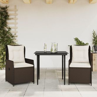 vidaXL Vidaxl - Set Comedor De Jard&iacute;n 3 Piezas Y Cojines Rat&aacute;n Sint&eacute;tico Marr&oacute;n