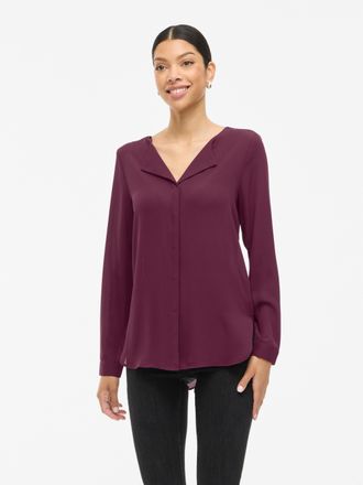 Vila Blusenshirt VILA VILUCY L/S SHIRT - NOOS, Damen, Gr. XS, lila (fig), Web, Obermaterial: 100% Polyester, unifarben, regular fit h&uuml;ftbedeckend, V-Aussch