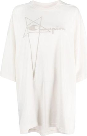 Rick Owens T-shirt van oversized katoen met logo-reli&euml;f - Dames - T-shirts - Wit - S - Katoen - Tops