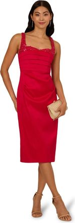 Adrianna Papell Womens Bead Stretch Taffeta Dress - Red - Size 16 UK