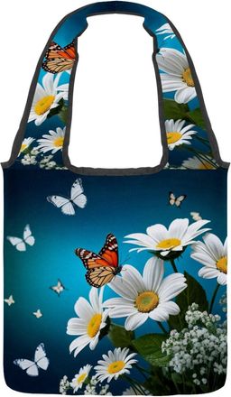 Generic Butterflies Daisy Reversible Canvas Shoulder Tote - Double-Sided Print, 12oz Cotton, 27cm Drop, Fold-Flat Bag for Travel, Shopping, Street Outings