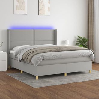 vidaXL Vidaxl - Cama Box Spring Colch&oacute;n Y Luces Led Tela Gris Claro 180x200 Cm