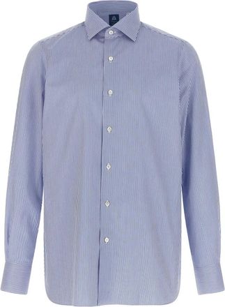 Finamore Napoli Shirt - Heren - Zakelijke Overhemden - Blauw - 4XL - Katoen - Overhemden