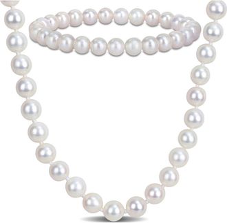 Delmar 7-7.5mm Cultured Freshwater Pearl Necklace & Bracelet Set in White at Nordstrom Rack