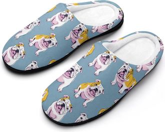 Generic Cute English Bulldog Funny Mens Cotton Slippers Soft Non-Slip Rubber Sole House Slipper Indoor Outdoor