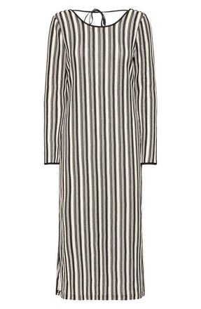 Ichi Ihoska Stripe Open Stitch Long Sleeve Maxi Dress in Birch/Black Stripe at Nordstrom, Size Xx-Large