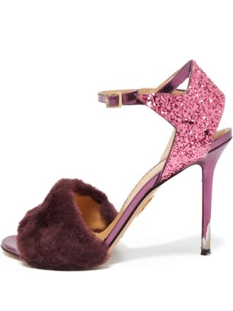 Charlotte Olympia 110mm fur glitter sandals - Purple