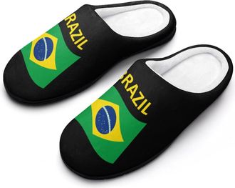 Generic Flag of Brazil Funny Mens Cotton Slippers Soft Non-Slip Rubber Sole House Slipper Indoor Outdoor