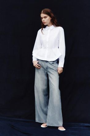 H&M Poplin Peplum Shirt in White at Nordstrom, Size X-Small
