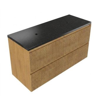 Saniclass Holz Atelier Badkamermeubelset - 120x45x63cm - Noche basalten wastafel gepolijst - 1 wasbak - zonder kraangat - 2 lades - mat eiken natural (hout)