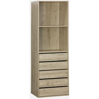 Sweeek Sweeek - M&oacute;dulo Armario Con 5 Cajones Y 2 Estantes, Modulo, Natural, 60x45x180 Cm